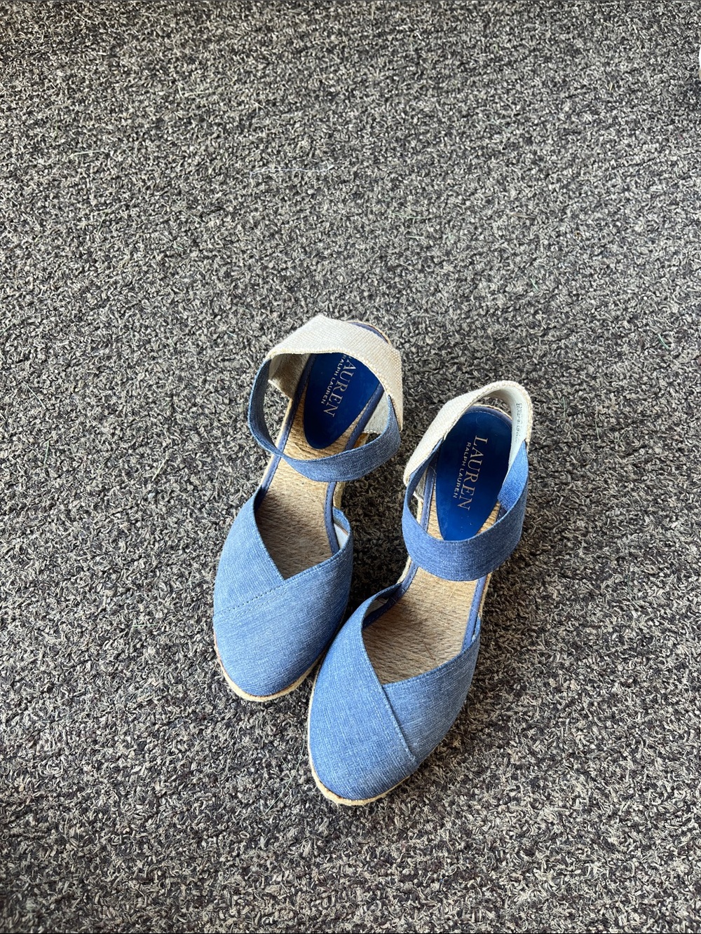 Lauren Ralph Lauren Light Blue Denim Espadrille Wedge Sandals